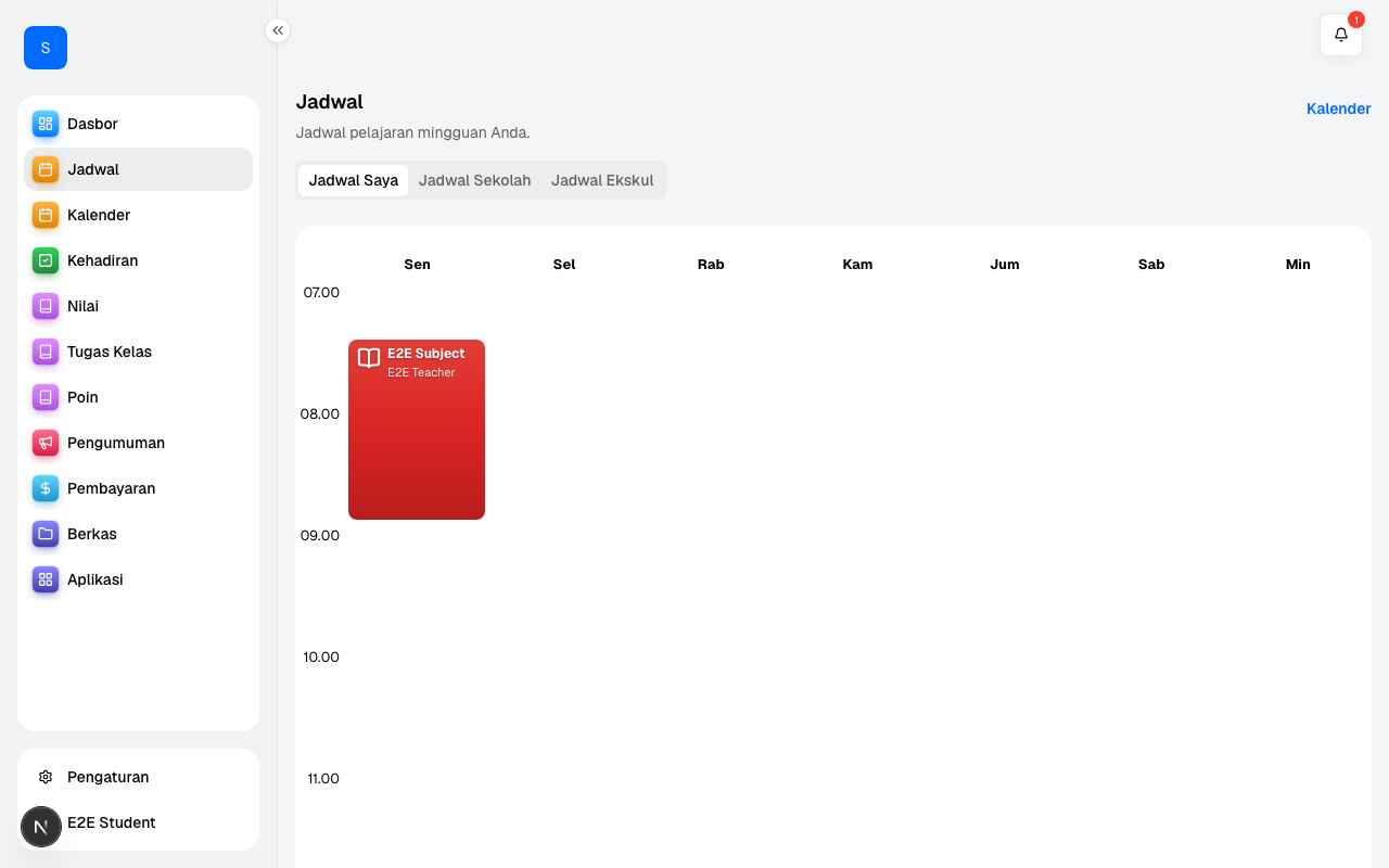 Jadwal mingguan pengguna